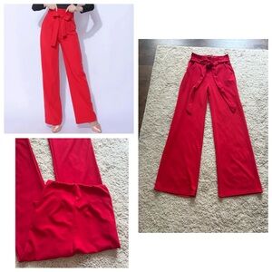 Windsor Women’s Sz M pull-on belted paperbag waist Wide-Leg Pants pockets Red